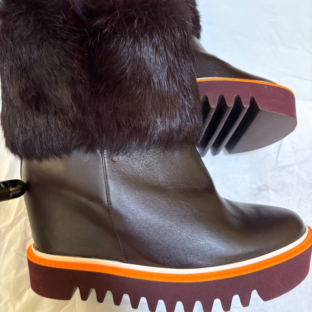 Palomitas Paloma Barcelo Boots Wedge Booties Sz 38EU/37.5US Real Fur Decor $590 - Picture 13 of 13